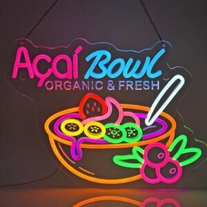 Acai Bowl Neon Sign Small Business Store LED Night Light Room Wall Decor